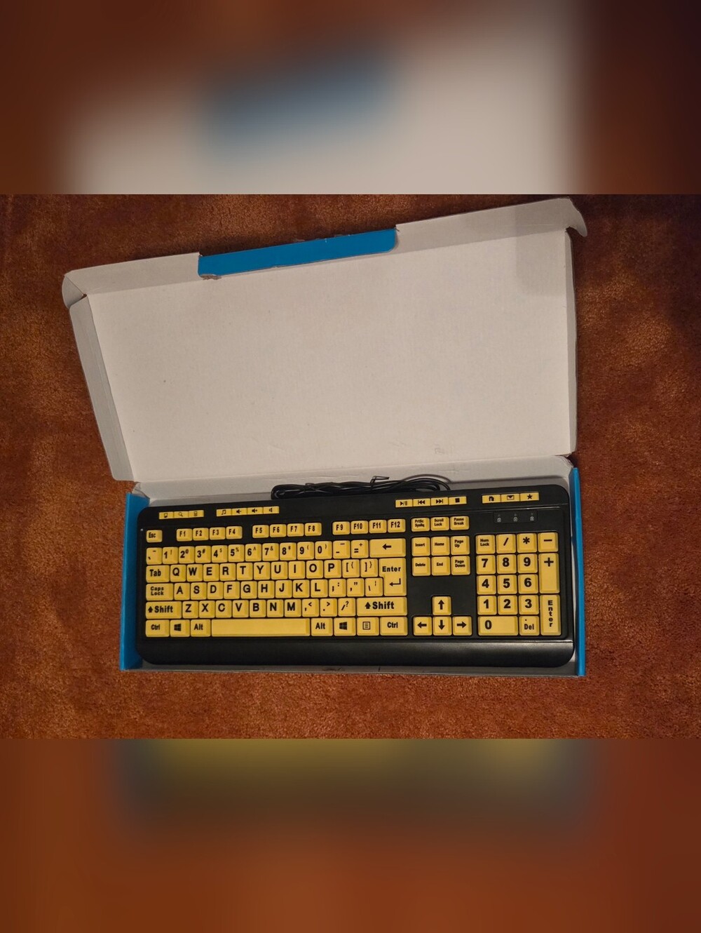 Adesso Luminous 4X Large-Print Multimedia Keyboard, Black w/ Yellow Keys--NEW!
